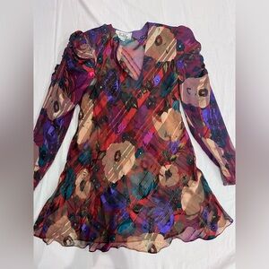 1970s The Gilbert's For Tally Floral Chiffon Midi Dress, Medium